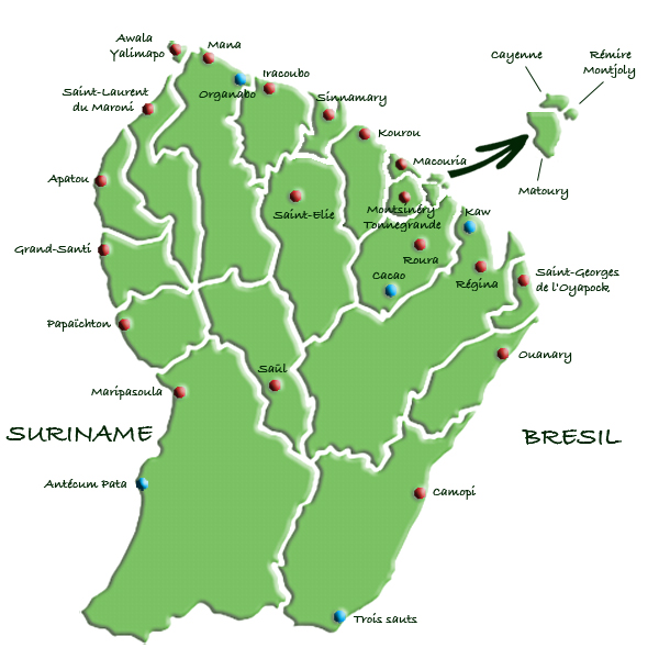 Carte des communes de Guyane